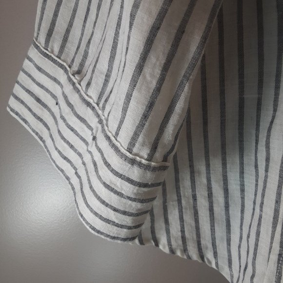 Puli 100% Linen White Grey Pinstripe Button Up Shirt Blouse, Size Large - Picture 5 of 13